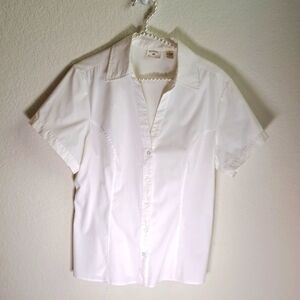 Lee Riders White Short Sleeve Button-Up Shirt Size Large V-Neck Western Cotton